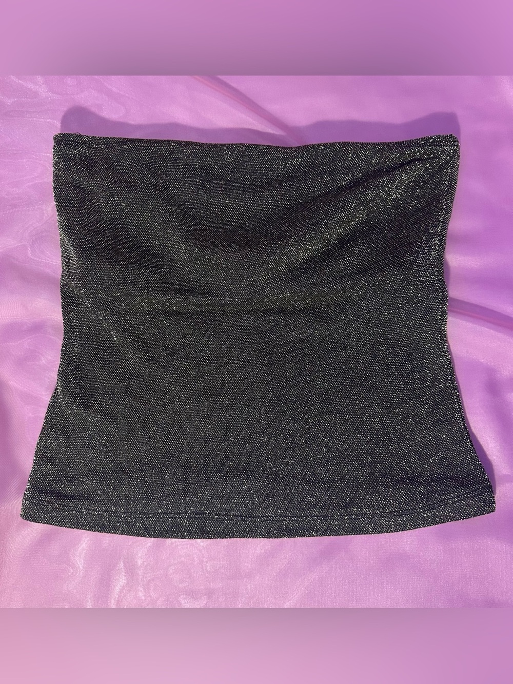Vintage 90s Le Château Metallic Lurex Tube Top - Black Silver Glitter Strapless